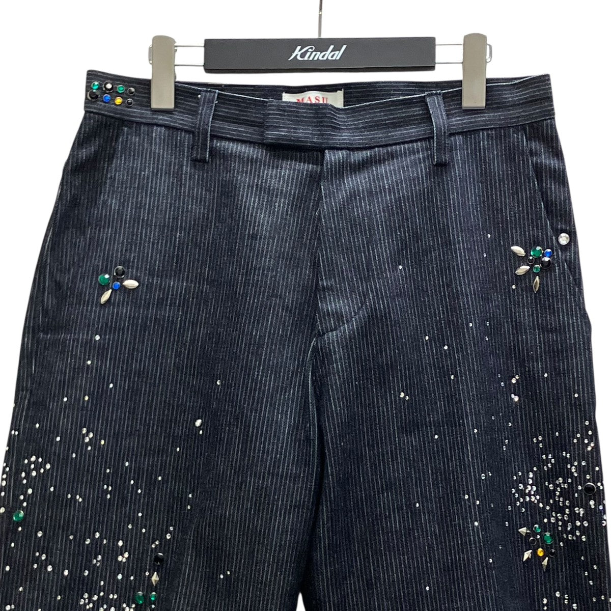 GA**XY PIQUE WORK TROUSERS INDIGO ビジューラインストーンデニムパンツ