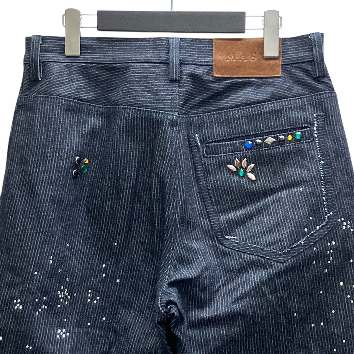 GA**XY PIQUE WORK TROUSERS INDIGO ビジューラインストーンデニムパンツ