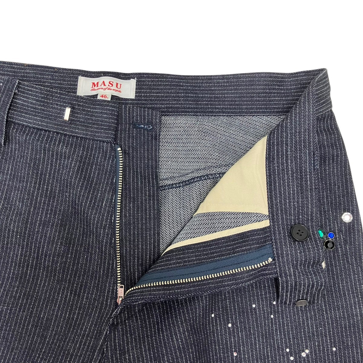 GA**XY PIQUE WORK TROUSERS INDIGO ビジューラインストーンデニムパンツ