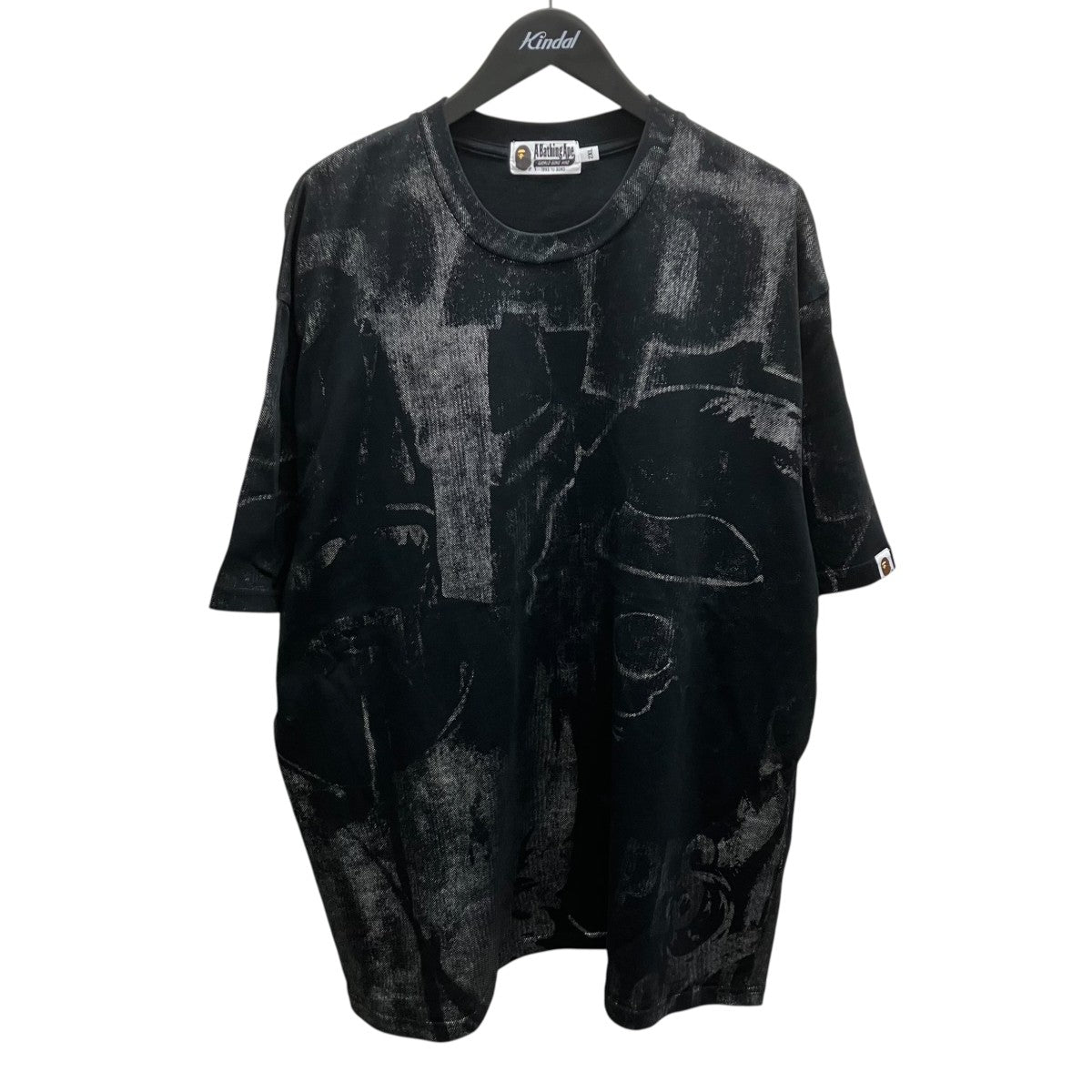 Black Metallic Coated Overall Print T-shirt 半袖Tシャツ