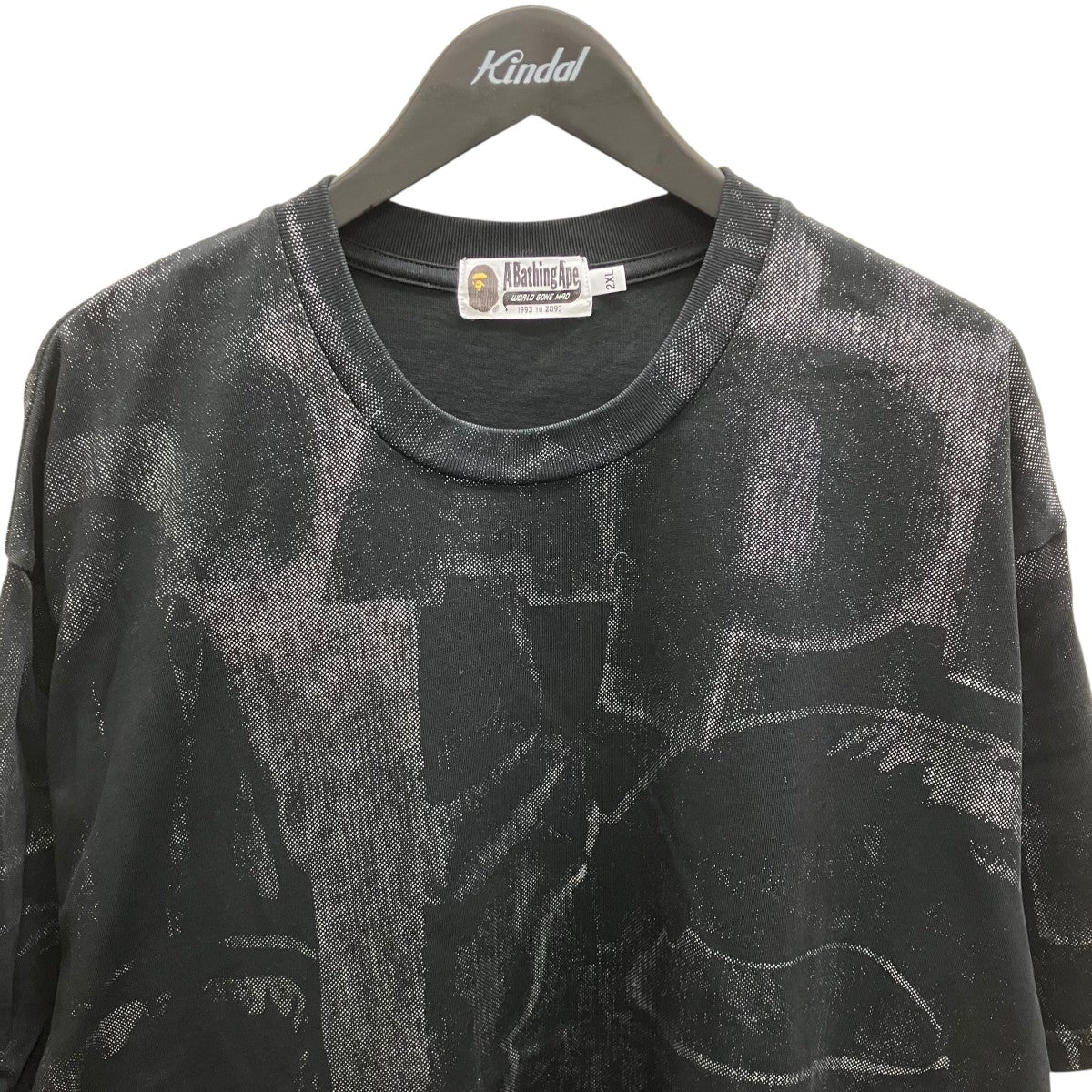 Black Metallic Coated Overall Print T-shirt 半袖Tシャツ