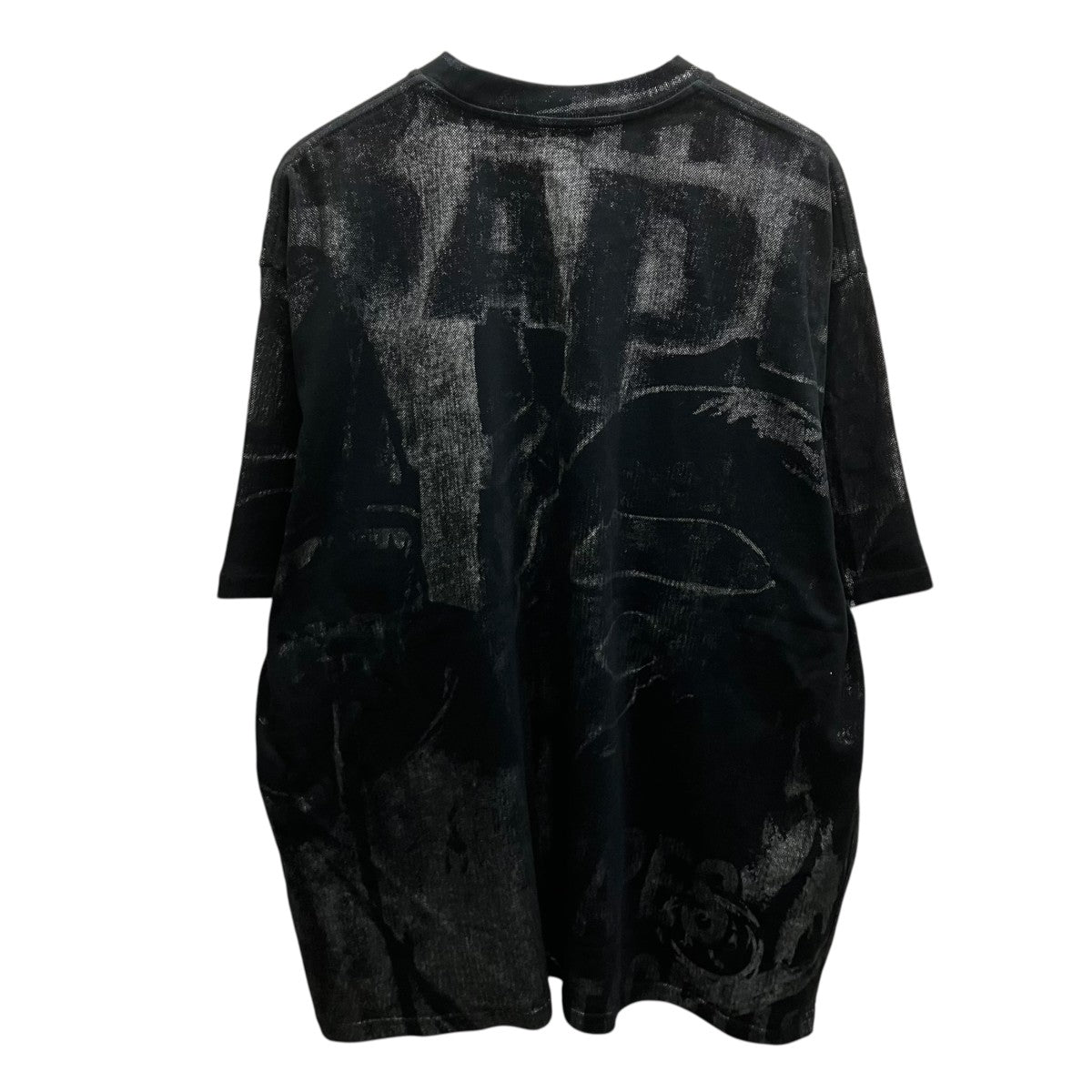 Black Metallic Coated Overall Print T-shirt 半袖Tシャツ