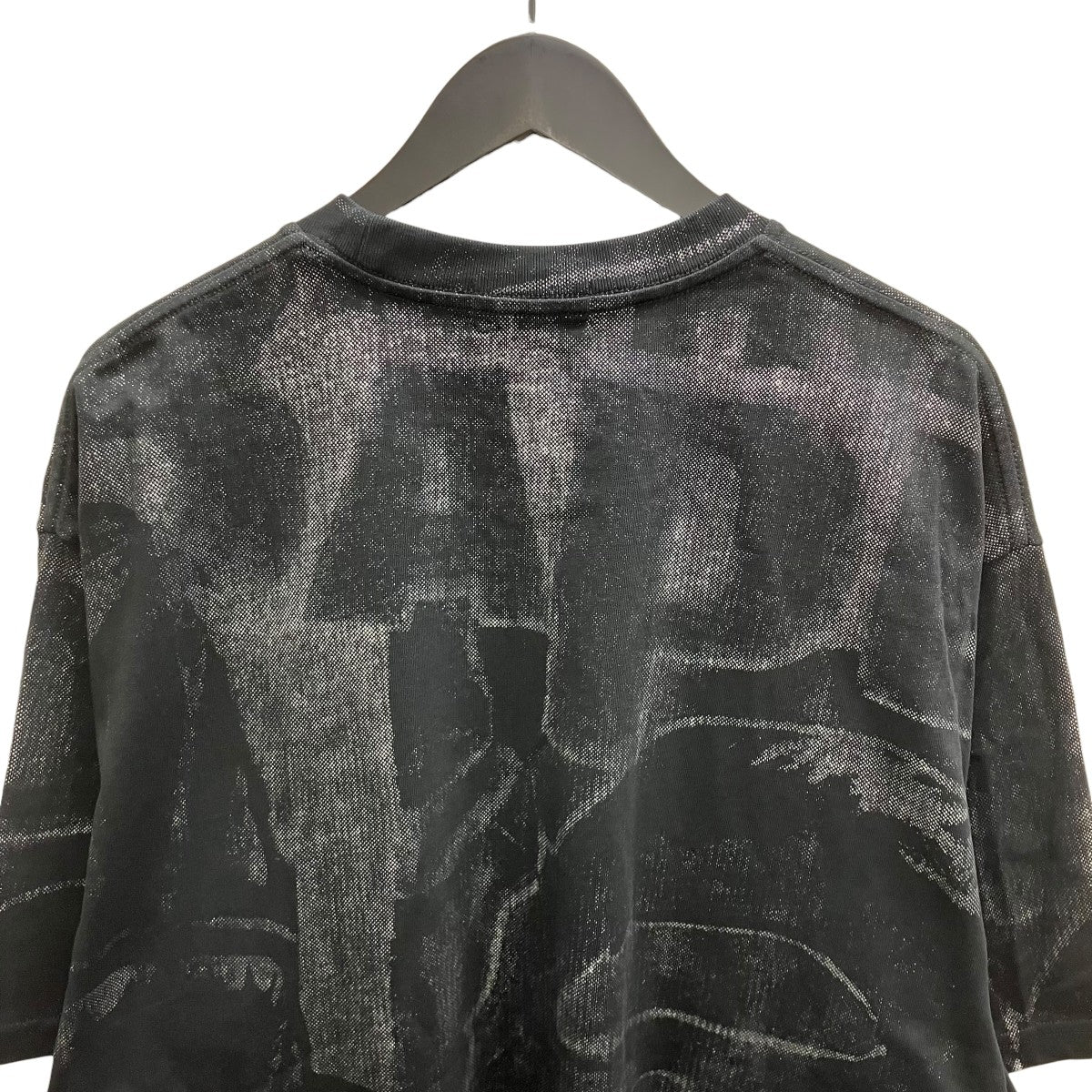 Black Metallic Coated Overall Print T-shirt 半袖Tシャツ