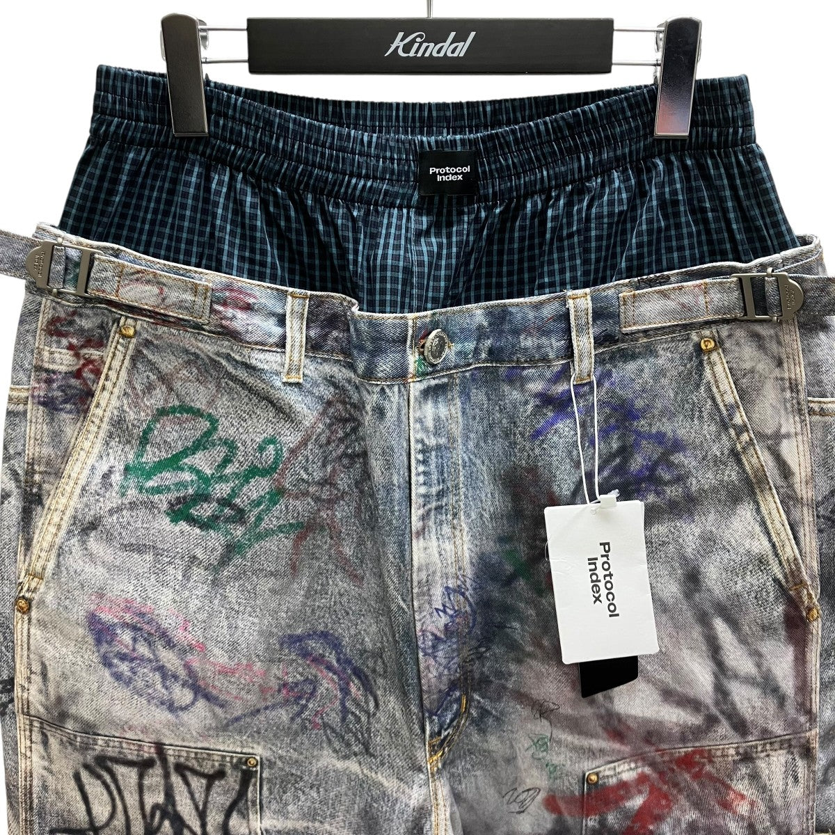 GRAFFITI TROMPE-L’OEIL LAYERED PANTS レイヤードデニムパンツ