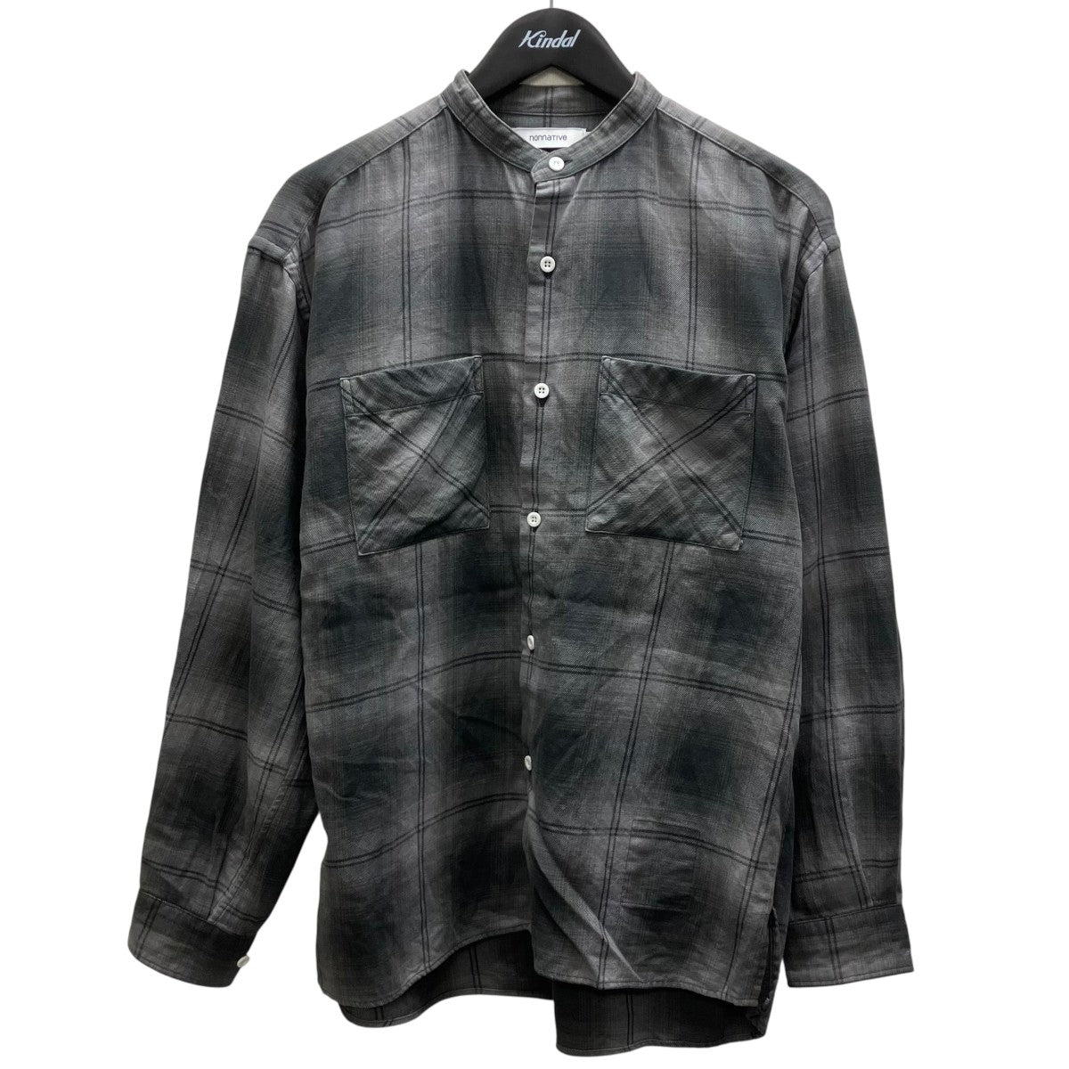 nonnative×RAFU OFFICER STAND COLLAR L S SHIRT COTTON TWILL OMBRE CHECK チェックシャツ 古着・中古-1枚目のアイテム画像
