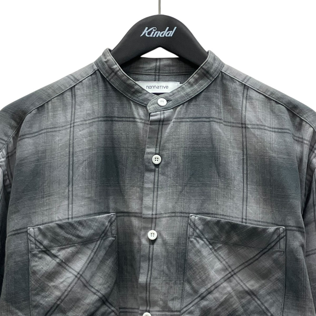 nonnative×RAFU OFFICER STAND COLLAR L S SHIRT COTTON TWILL OMBRE CHECK チェックシャツ 古着・中古-2枚目のアイテム画像