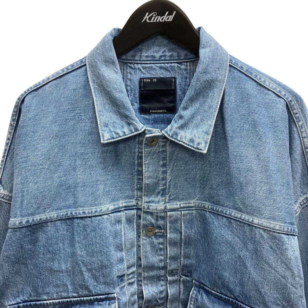 meanswhile Fade Denim Pleated Sleeve Blouse Indigo デニムジャケット 古着・中古-2枚目のアイテム画像
