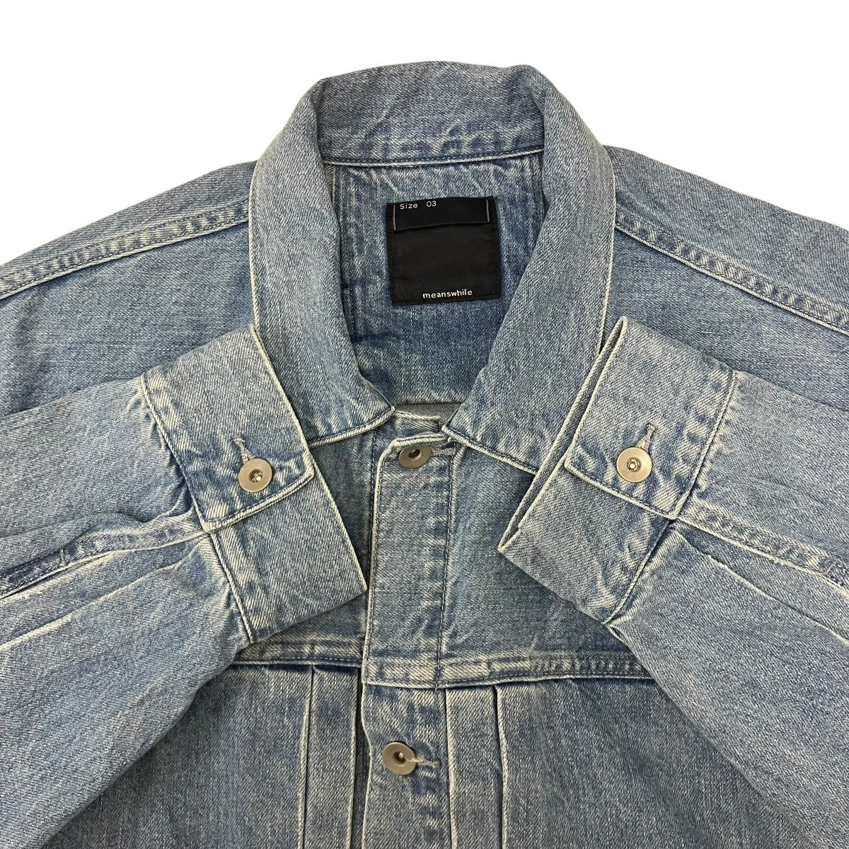 meanswhile Fade Denim Pleated Sleeve Blouse Indigo デニムジャケット 古着・中古-5枚目のアイテム画像