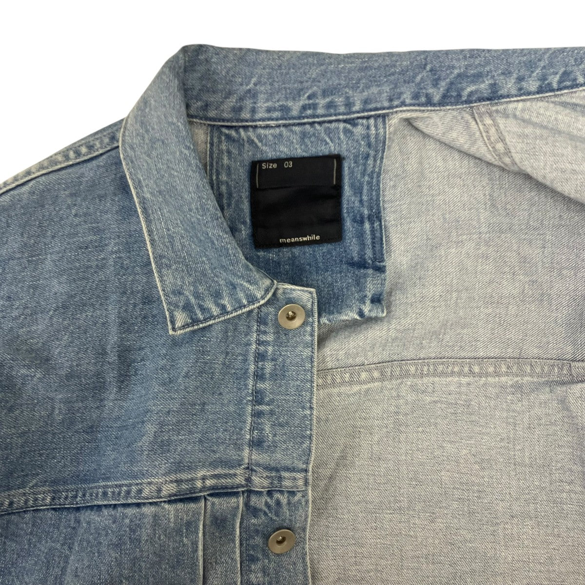 meanswhile Fade Denim Pleated Sleeve Blouse Indigo デニムジャケット 古着・中古-6枚目のアイテム画像