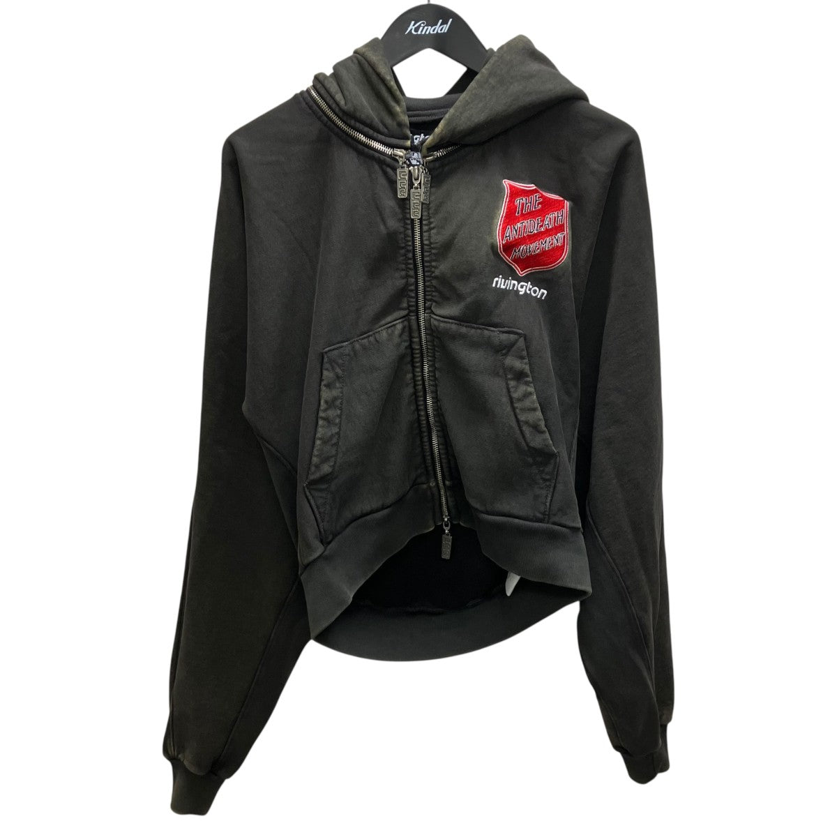 RRR123 ANTI DEATH ROSE ZIP HOODIE WASHED BLACK アンチ デスローズジップパーカー 古着・中古-1枚目のアイテム画像