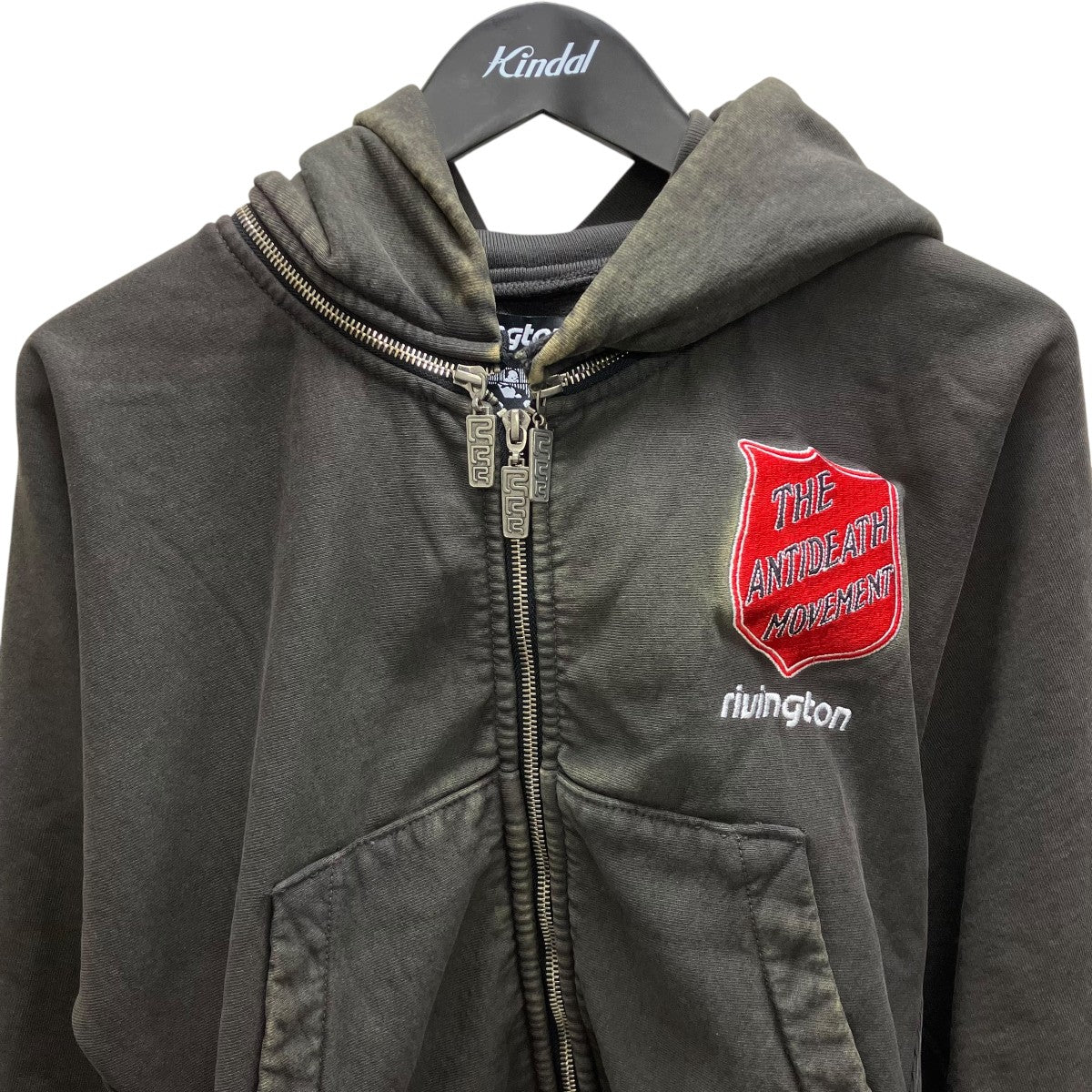 RRR123 ANTI DEATH ROSE ZIP HOODIE WASHED BLACK アンチ デスローズジップパーカー 古着・中古-2枚目のアイテム画像