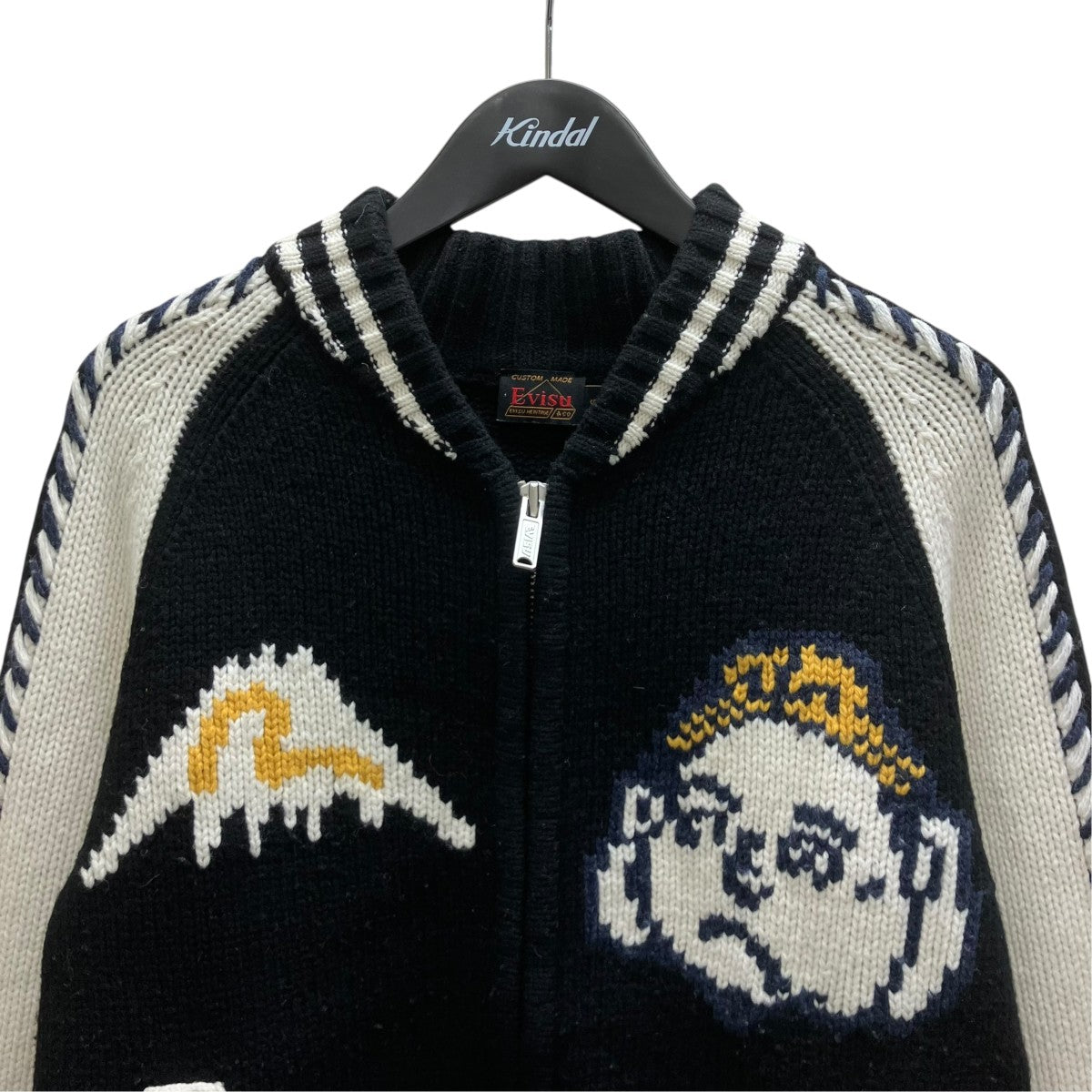 EVISU へのへのもへじ仏頭編み込みニット リラックスフィット カーディガン 古着・中古-2枚目のアイテム画像