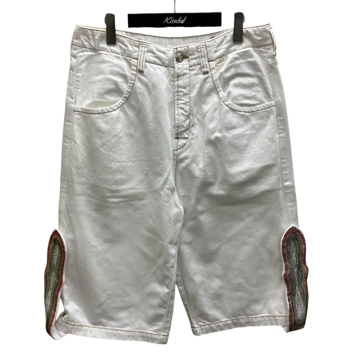 RHINESTONED TONGUE BAGGY DENIM SHORTS ラインストーンバギーデニムショーツ