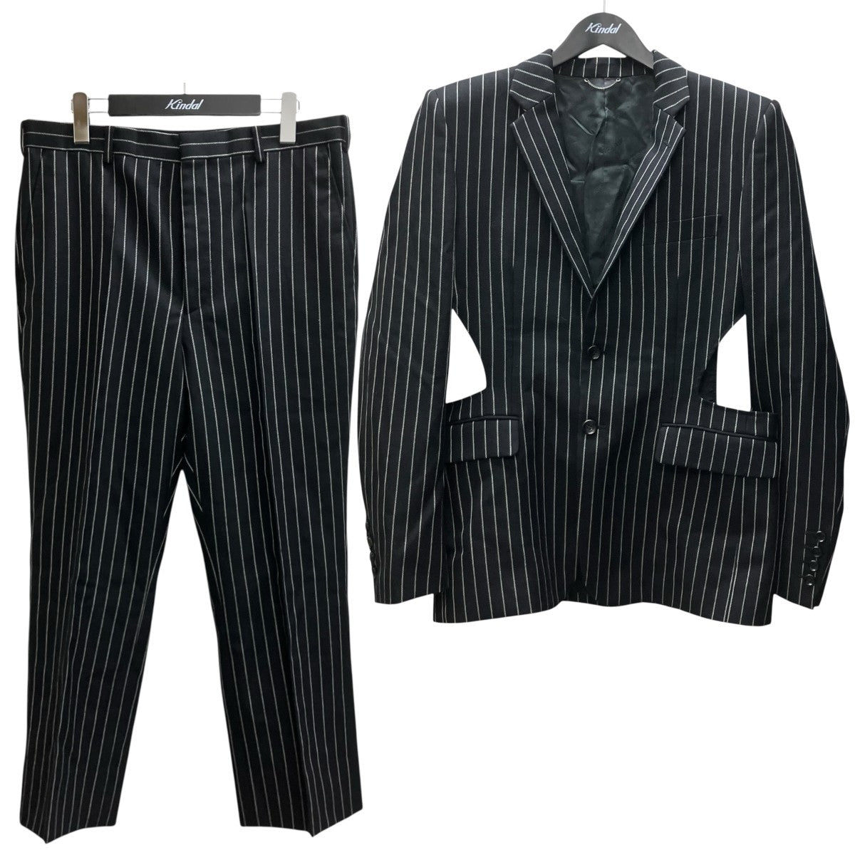 JOHN LAWRENCE SULLIVAN STRIPED WOOL HOLLOWEDOUT JACKET ストライプセットアップスーツ 古着・中古-1枚目のアイテム画像