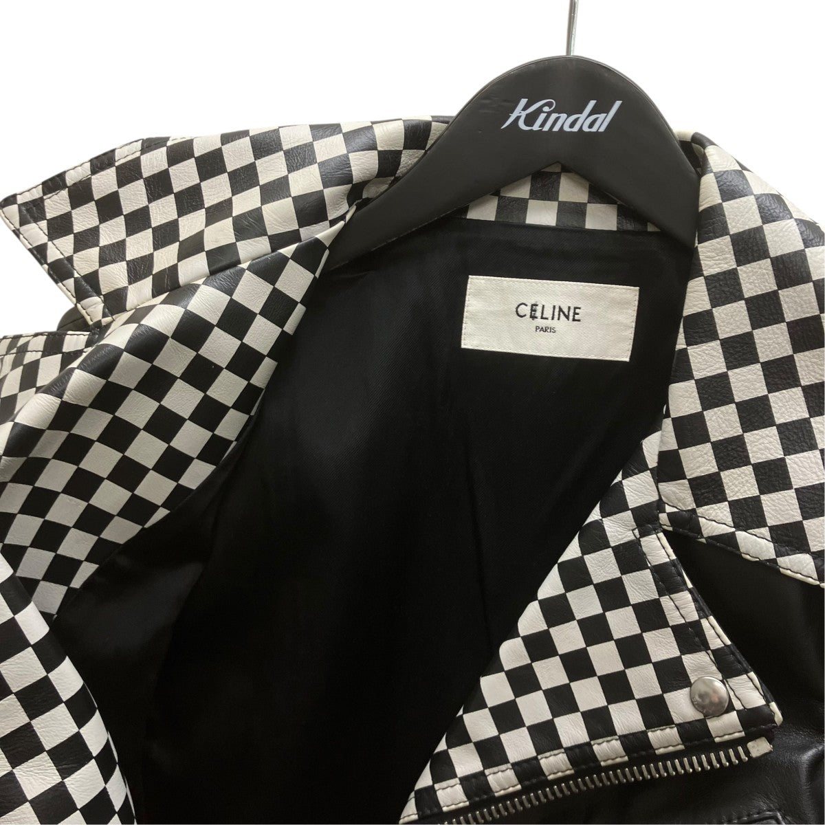 CELINE ブロックチェックレザーライダースジャケット 古着・中古-3枚目のアイテム画像