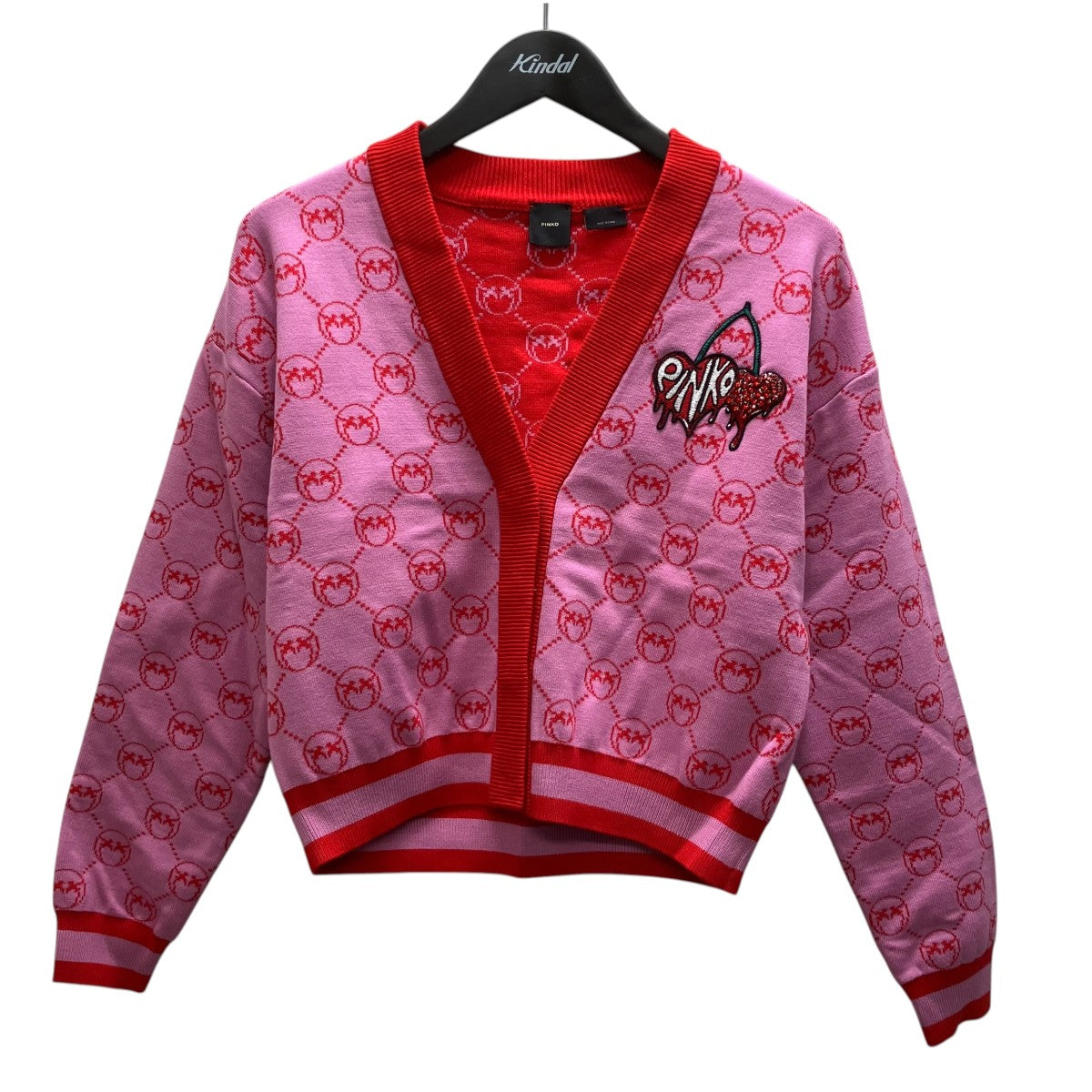 PINKO JACQUARD MONOGRAM ジャカードモノグラムVネックカーディガン 古着・中古-1枚目のアイテム画像