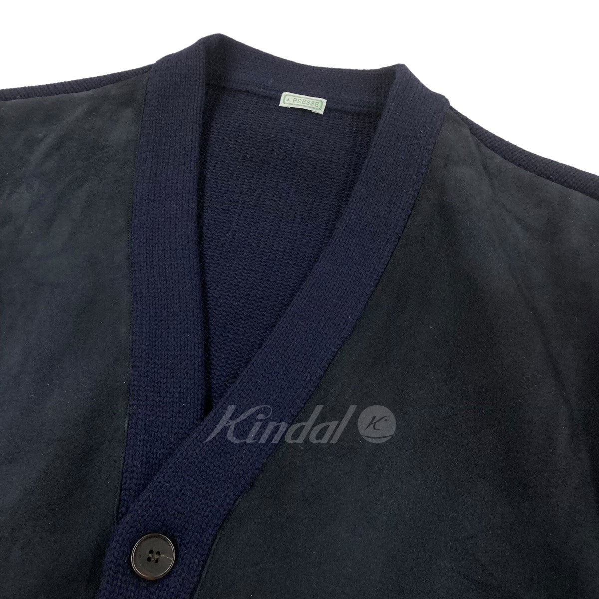 A．PRESSE(アプレッセ) 2023AW 「Cashmere Suede Cardigan」 スウェード切替カーディガン 23AAP 03 11H  ネイビー サイズ 2｜【公式】カインドオルオンライン ブランド古着・中古通販【kindal】