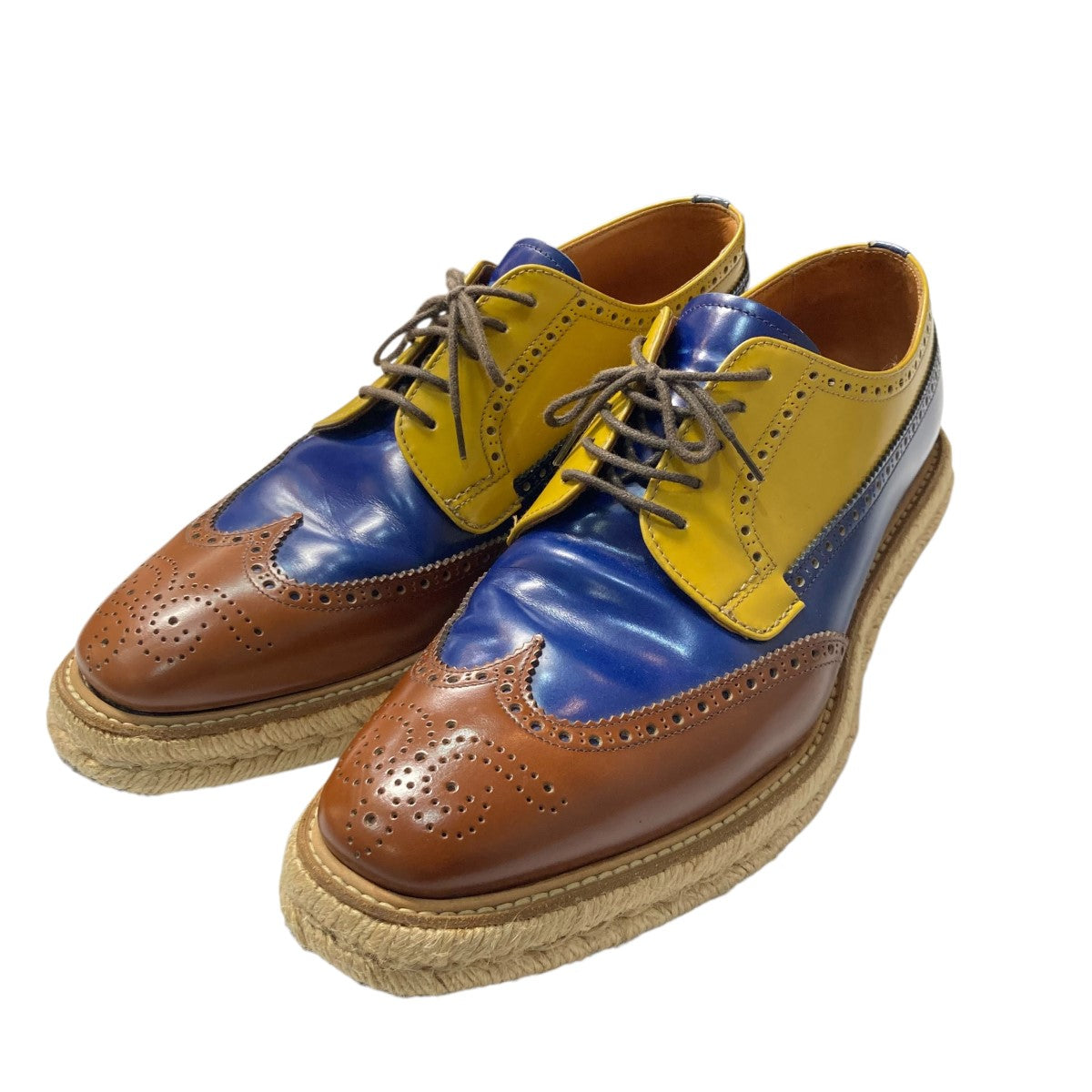 PRADA エスパドリーユﾚｰｽｱｯﾌﾟダービーシューズ厚底ウィングチップシューズ2EG015 古着・中古-1枚目のアイテム画像