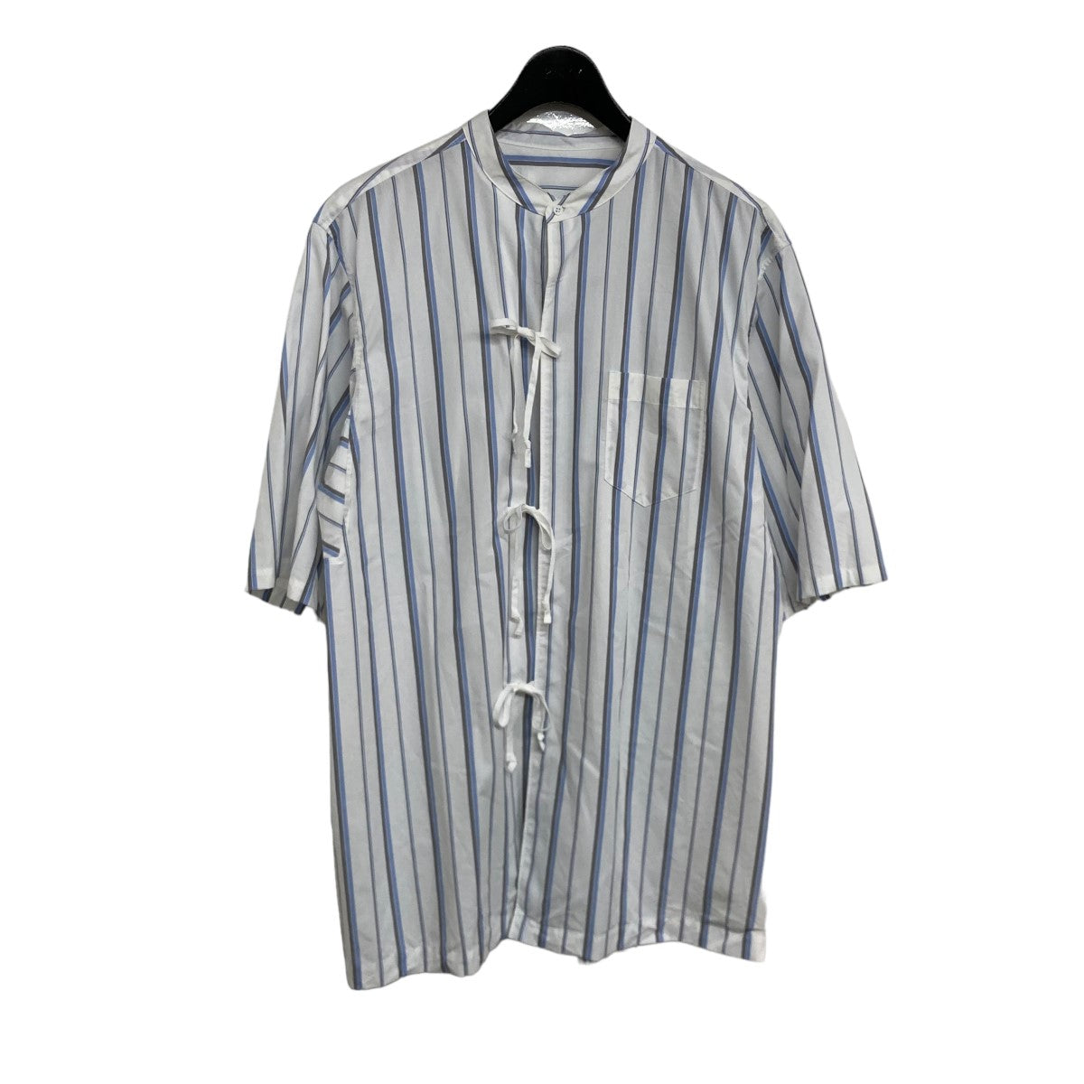 【美品】MOGA モガ　ノンリンクルコットンバンドカラーシャツ　ストライプ 美品】MOGA モガ ノンリンクルコットンバンドカラーシャツ