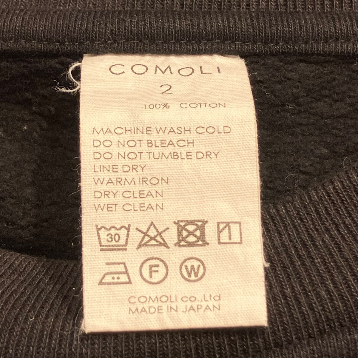 COMOLI(コモリ) 24SSコットン裏毛 クルーネック FADE BLACKZ01