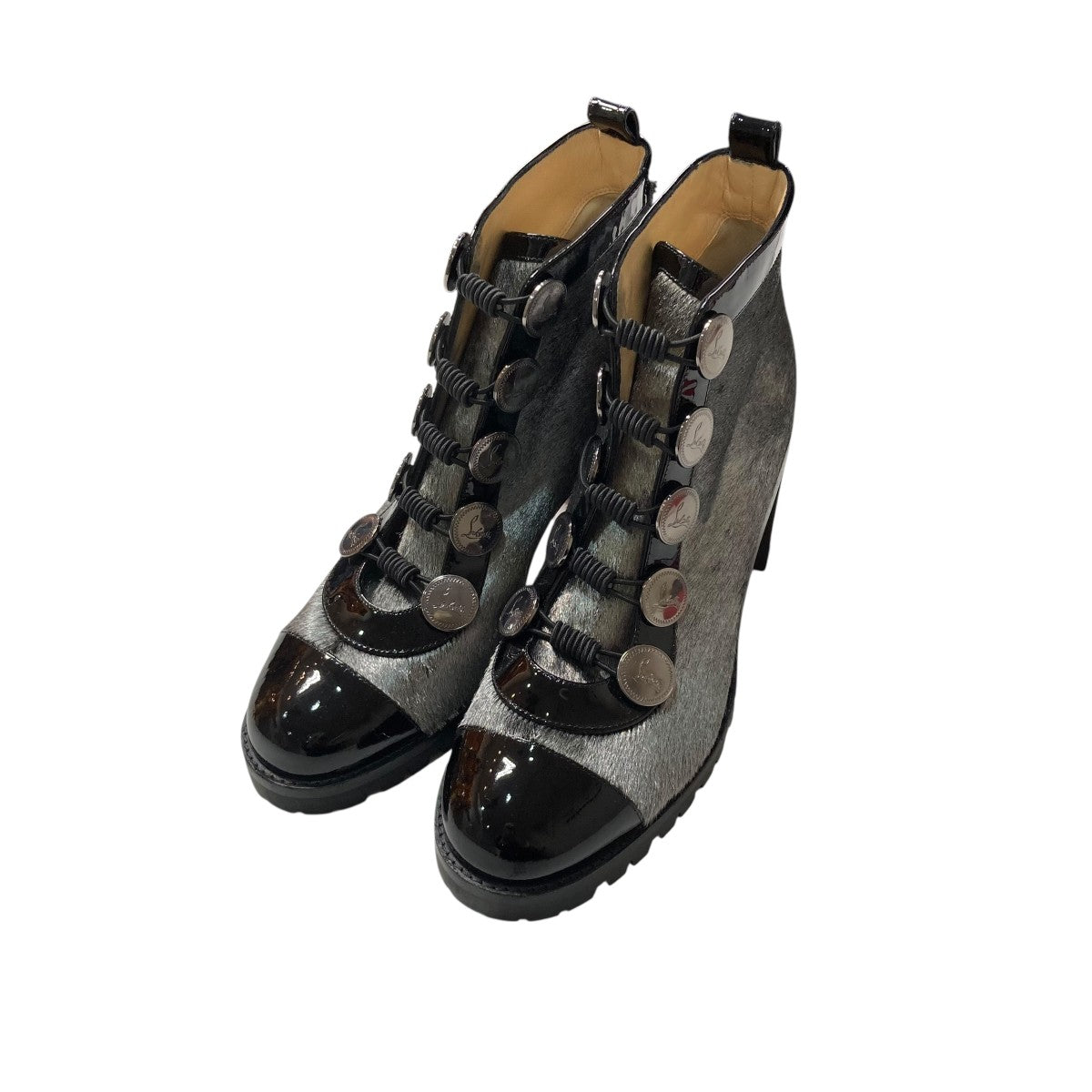 Christian Louboutin ハラコ調素材エナメルレザーショートブーツ 古着・中古-1枚目のアイテム画像