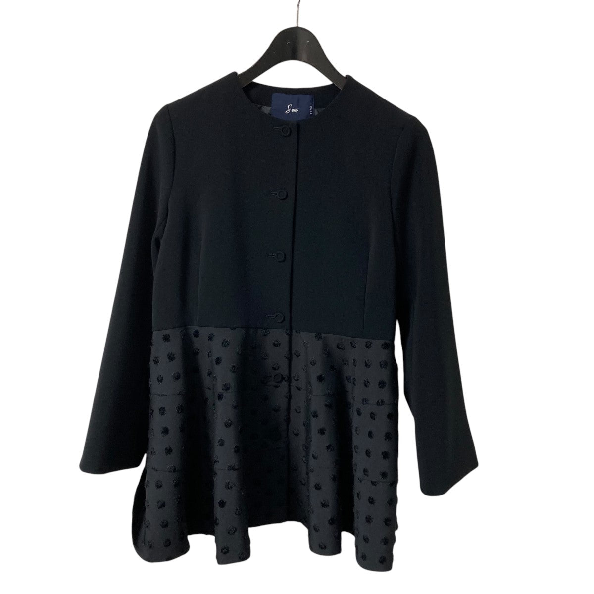 Dot JACQUARD-チュニックレディJK ノーカラーフレアジャケット S235JV041