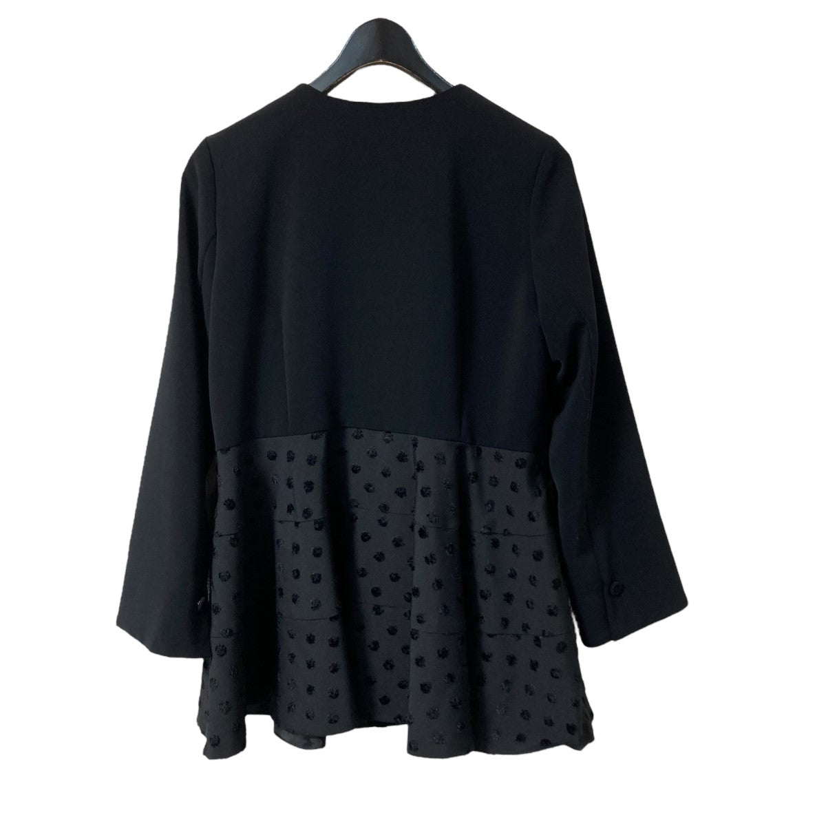 Dot JACQUARD-チュニックレディJK ノーカラーフレアジャケット S235JV041