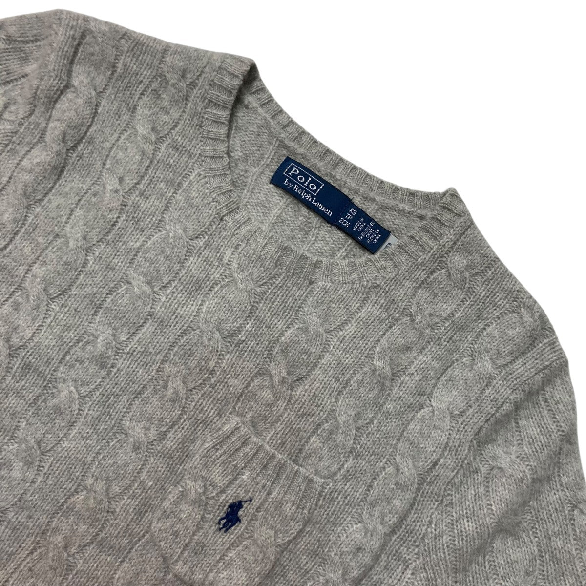 Polo Ralph Lauren グレー ケーブルニット S カシミヤ混 POLO RALPH LAUREN(ポロラルフローレン) カシミヤ混半袖ケーブルニット