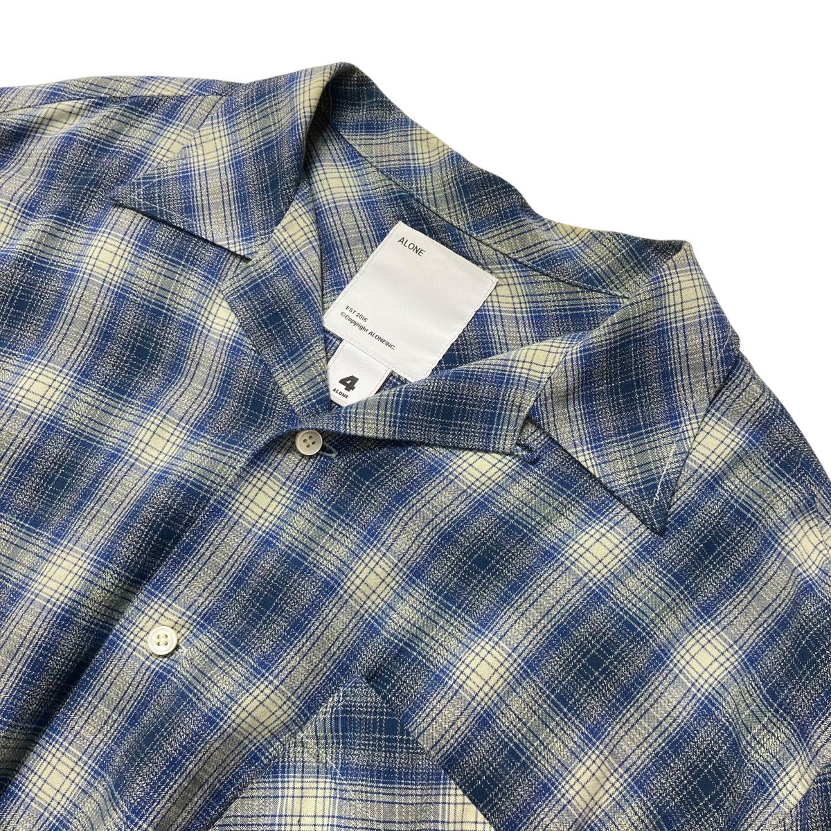 ALONE(アローン) Rayon Shirt Check Longチェックシャツ ブルー