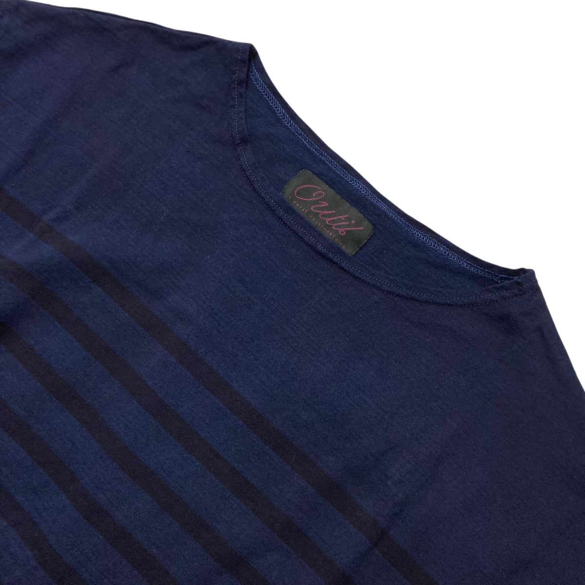 OUTIL Arch別注 TRICOT HABAS INDIGO OVERDYEロングスリーブボーダーカットソーOV C003 古着・中古-3枚目のアイテム画像