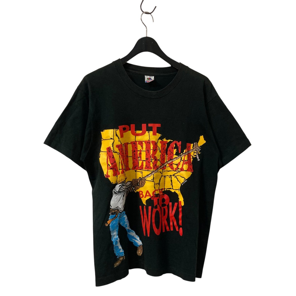 FRUIT OF THE LOOM USA製 PUT AMERICA BACK TO WORKクルーネックTシャツ 古着・中古-1枚目のアイテム画像