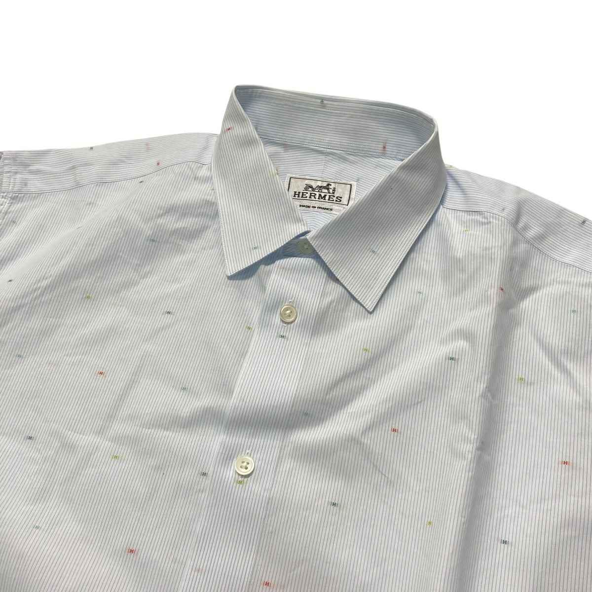 HERMES Hロゴストライプシャツ スカイブルー サイズ 16 1/2 42|【公式 HERMES Hロゴストライプシャツ スカイブルー サイズ 16 1/2 42|【公式