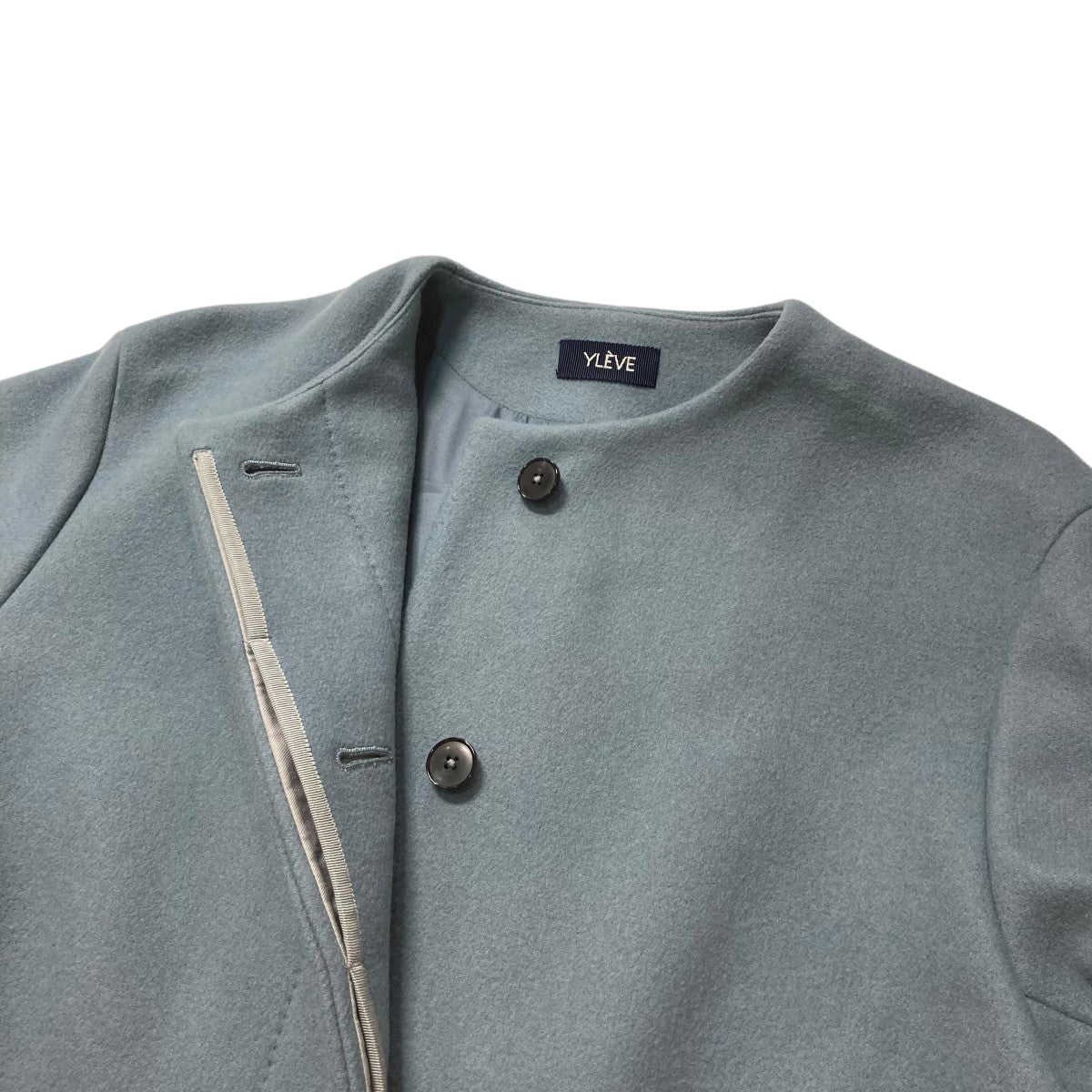 YLEVE(イレーヴ) super100's ダブルメルトンノーカラーコートノー