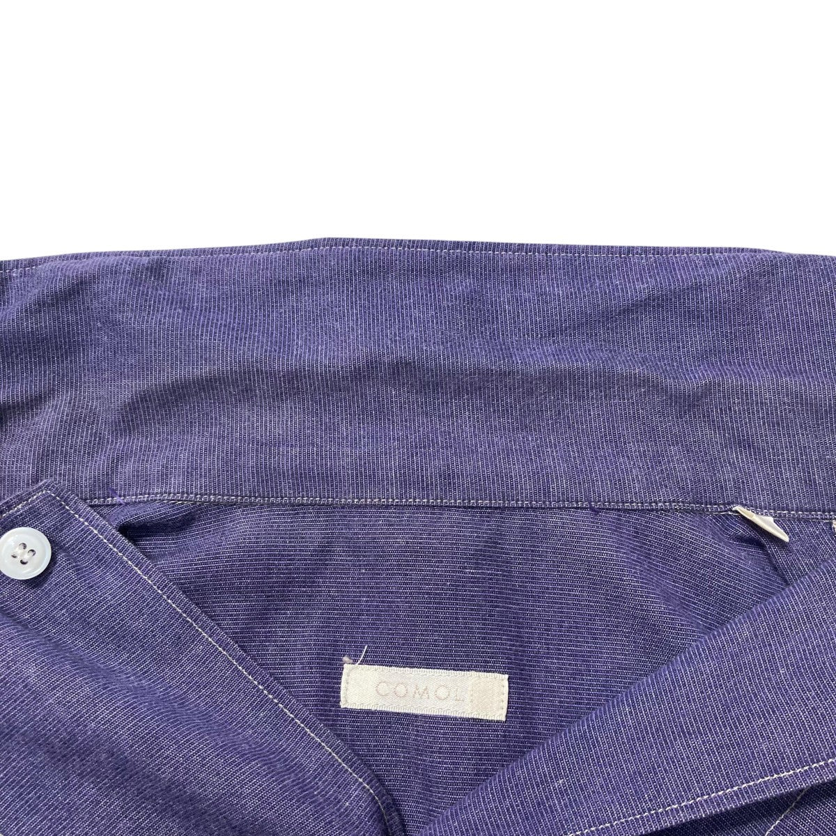 美品＊COMOLI コモリ コットンバンドカラーシャツ 0 パープル系 日本製 美品＊COMOLI コモリ コットンバンドカラーシャツ 0 パープル系