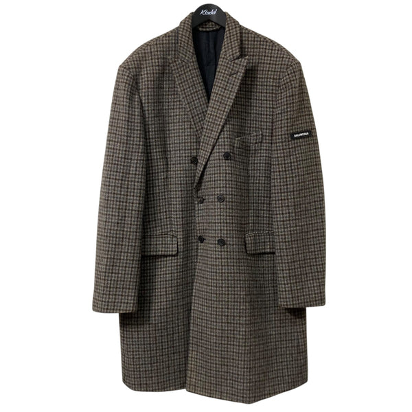 BALENCIAGA チェック柄 ダブルブレストコート BALENCIAGA(バレンシアガ) ウールチェックダブルブレストコートロング