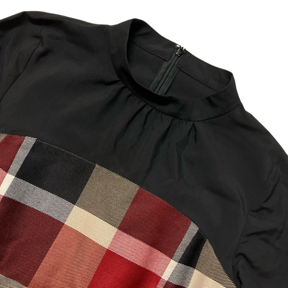 BURBERRY BLUE LABEL レストブリッジチェッククロッシングビエラドッキングドレススタンドカラーチェックドレス55J10 445 16 古着・中古-3枚目のアイテム画像