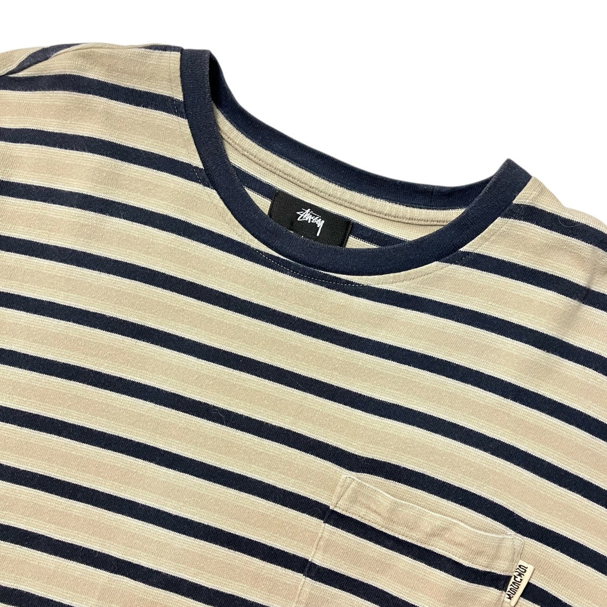 stussy(ステューシー) ボーダーTシャツ ベージュ×ネイビー サイズ L