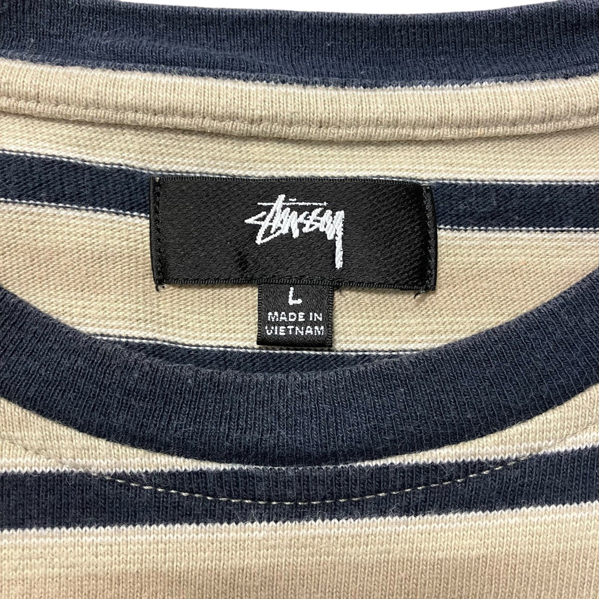 stussy(ステューシー) ボーダーTシャツ ベージュ×ネイビー サイズ L