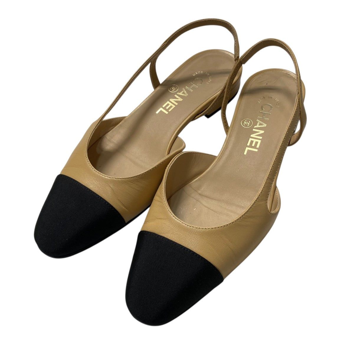 シャネルベージュバックストラップパンプス美品 CHANEL(シャネル) スリングバック シューズストラップパンプスG31319
