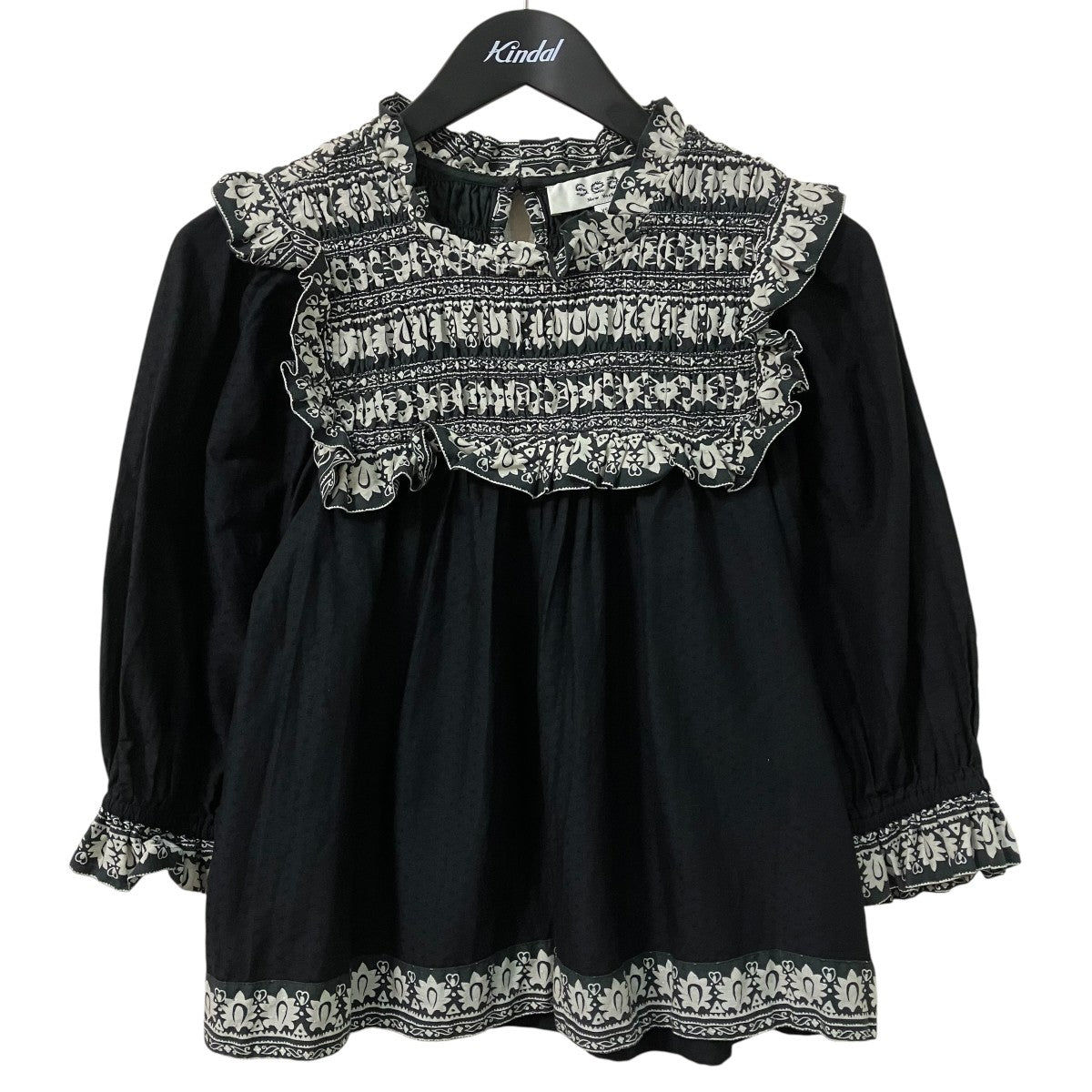24SSAMINA EMBROIDERY PUFF SLV TOPシャーリングフリルカラーブラウスSS24 002