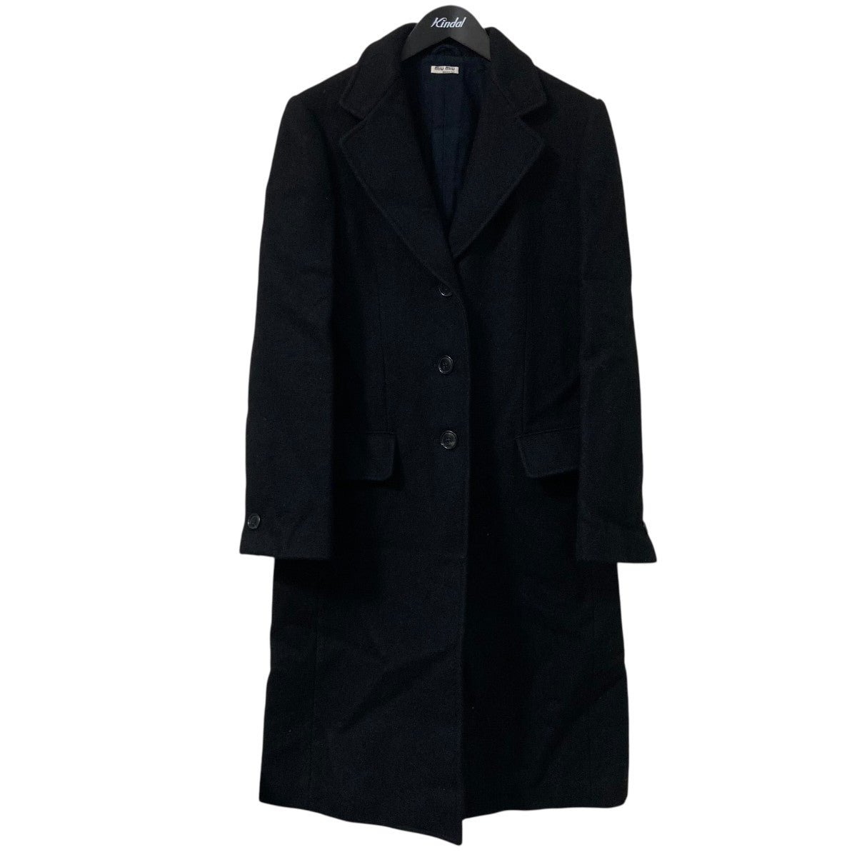 MIU MIU ミュウミュウ　ロングコート　ブラック　サイズ40 MIU MIU(ミュウミュウ) チェスターコート ブラック サイズ 40｜【公式