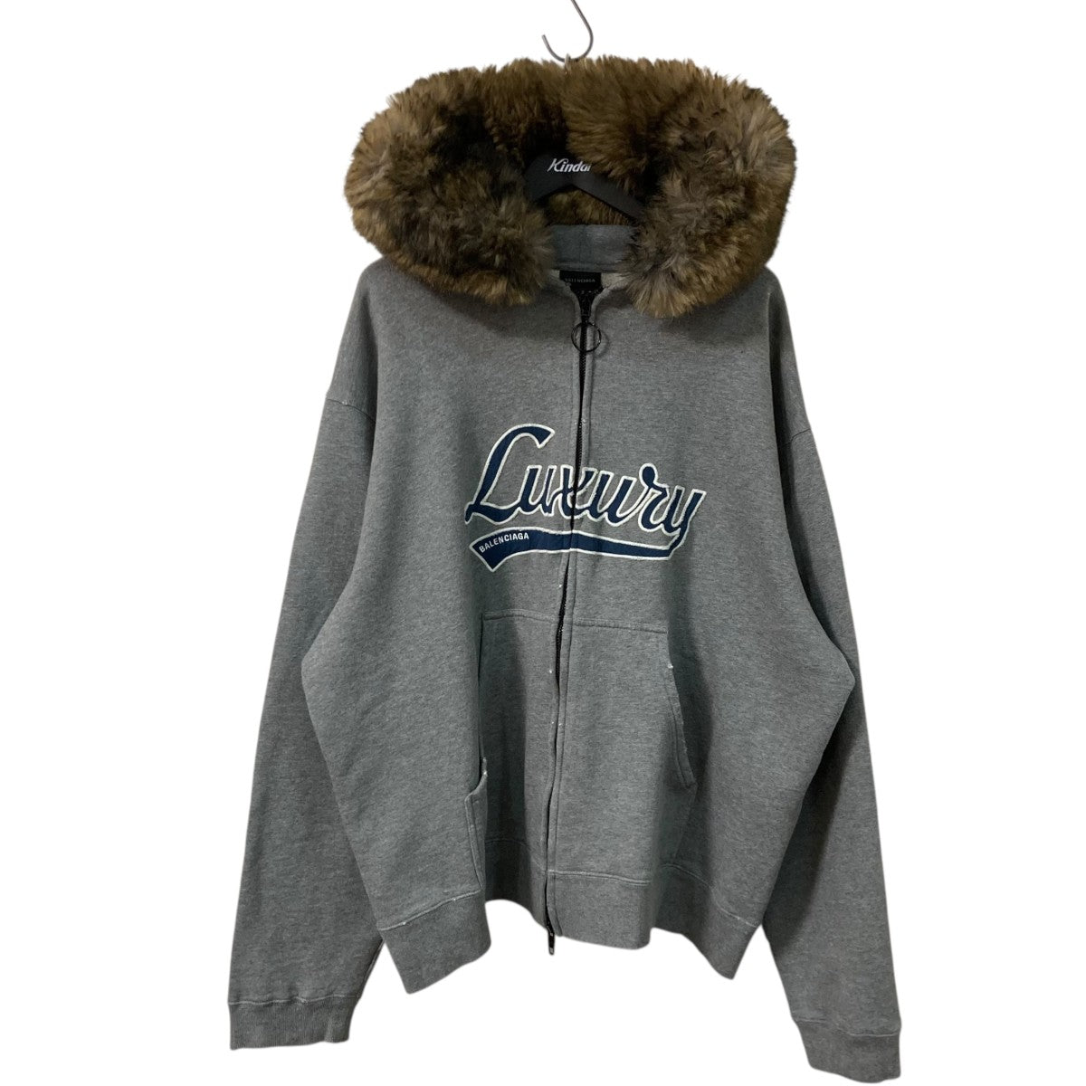 25AWLUXURY SCRIPT OVERSIZED ZIP-UP HOODIEファー付きフロントロゴ刺繍ジップパーカー850330