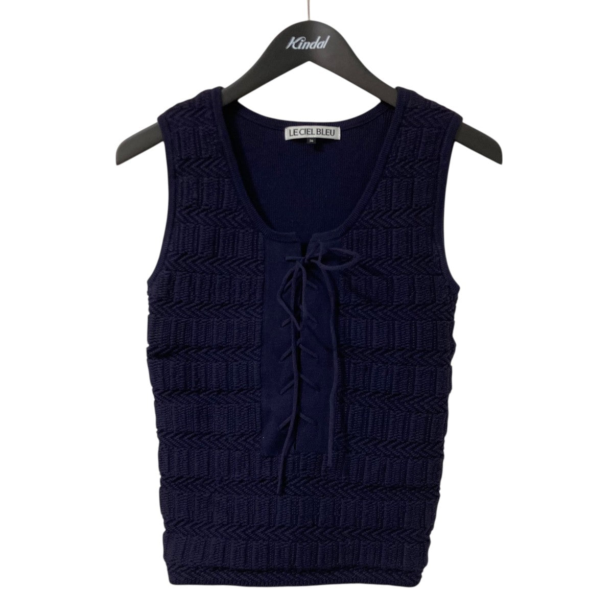 LE CIEL BLEU Knit Top w Lace-Up Frontノースリーブニット27A61305 古着・中古-1枚目のアイテム画像