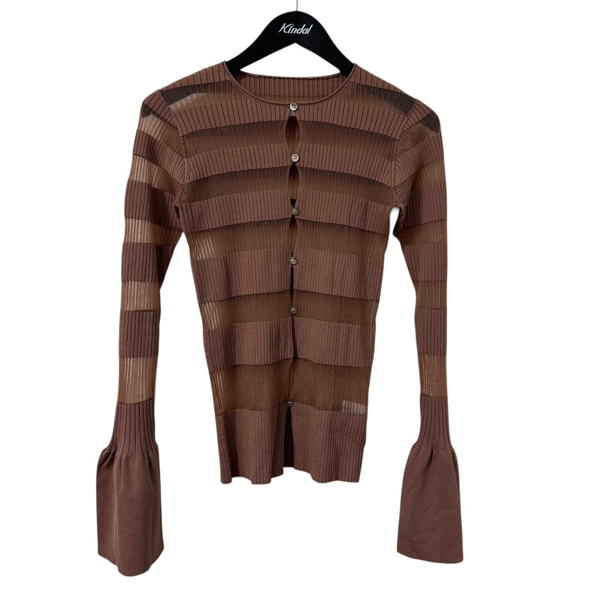 LE CIEL BLEU Sheer Rib Stripes Knitリブストレッチボーダーカーディガン27s61206 古着・中古-1枚目のアイテム画像