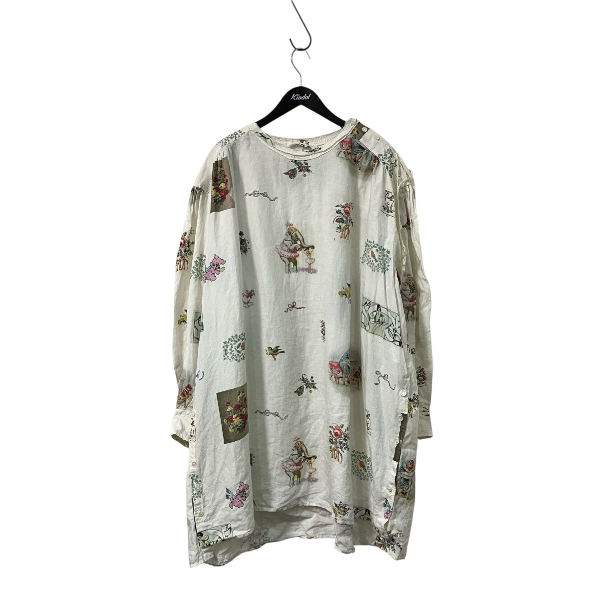 Midorikawa 25SSLINEN BIG PULLOVER LONG SHIRTサイドスリット総柄ロングカットソーMID25SS SH01B 古着・中古-1枚目のアイテム画像