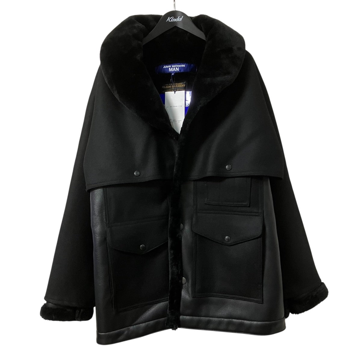 CDG JUNYA WATANABE MAN×FILSON GARMENT 25AWエステルフェイクファー × ウールサージ FILSON Wネーム コートWP C010 古着・中古-1枚目のアイテム画像