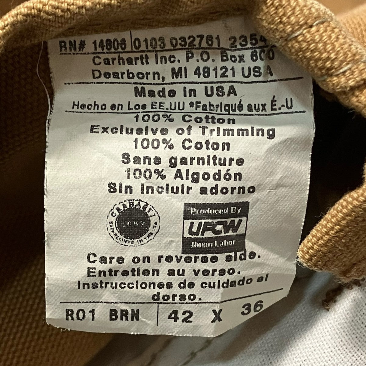 CarHartt USA製オーバーオールR01 BRN 古着・中古-7枚目のアイテム画像