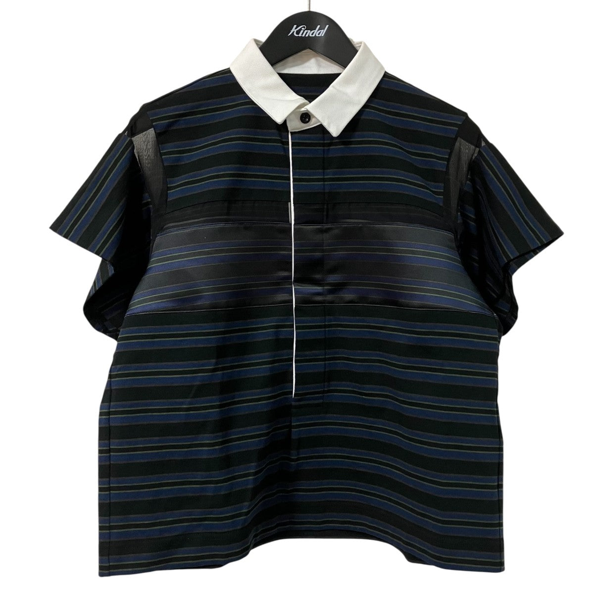 sacai 26SSシアー切り替えし半袖ボーダーポロシャツ26 08379 古着・中古-1枚目のアイテム画像
