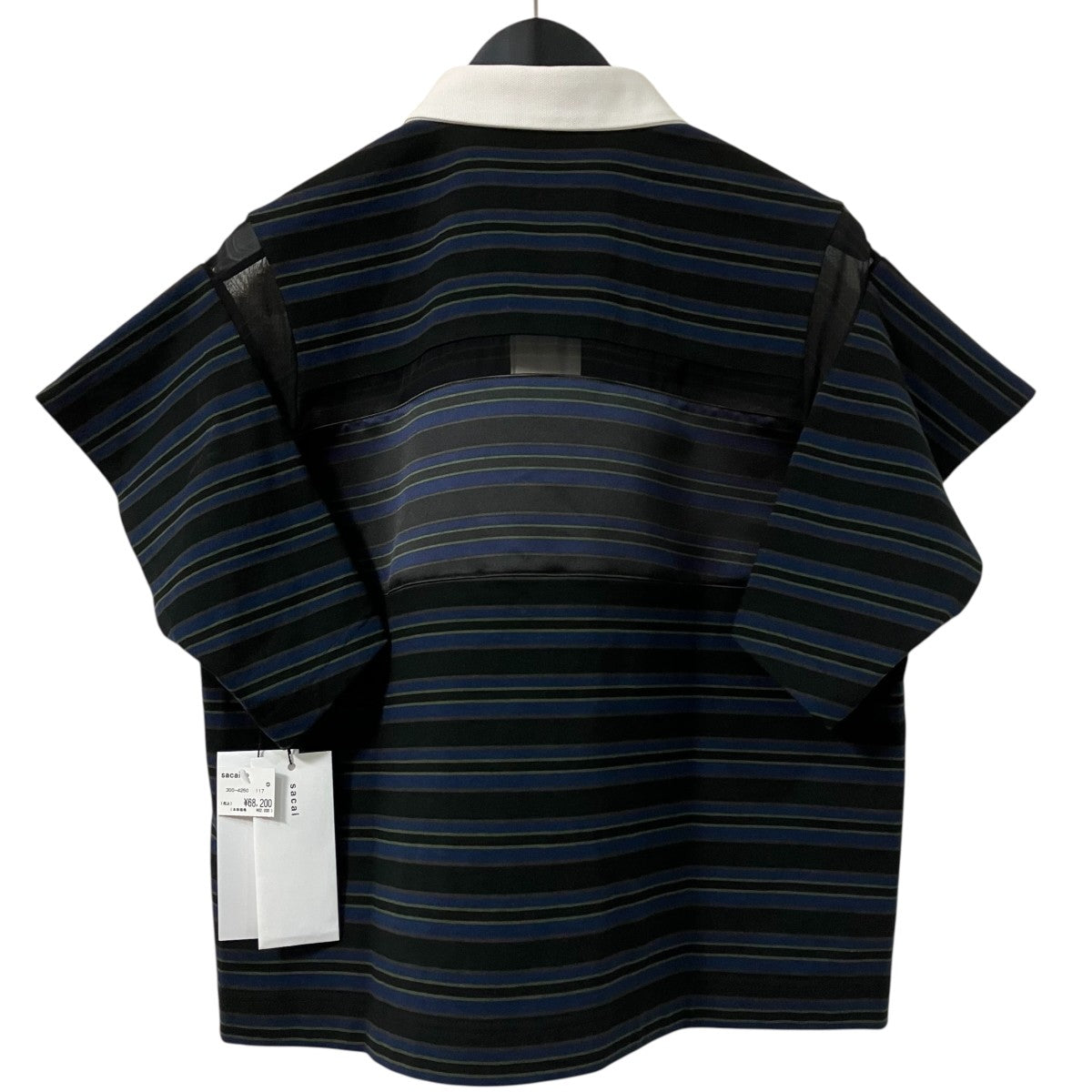 sacai 26SSシアー切り替えし半袖ボーダーポロシャツ26 08379 古着・中古-2枚目のアイテム画像