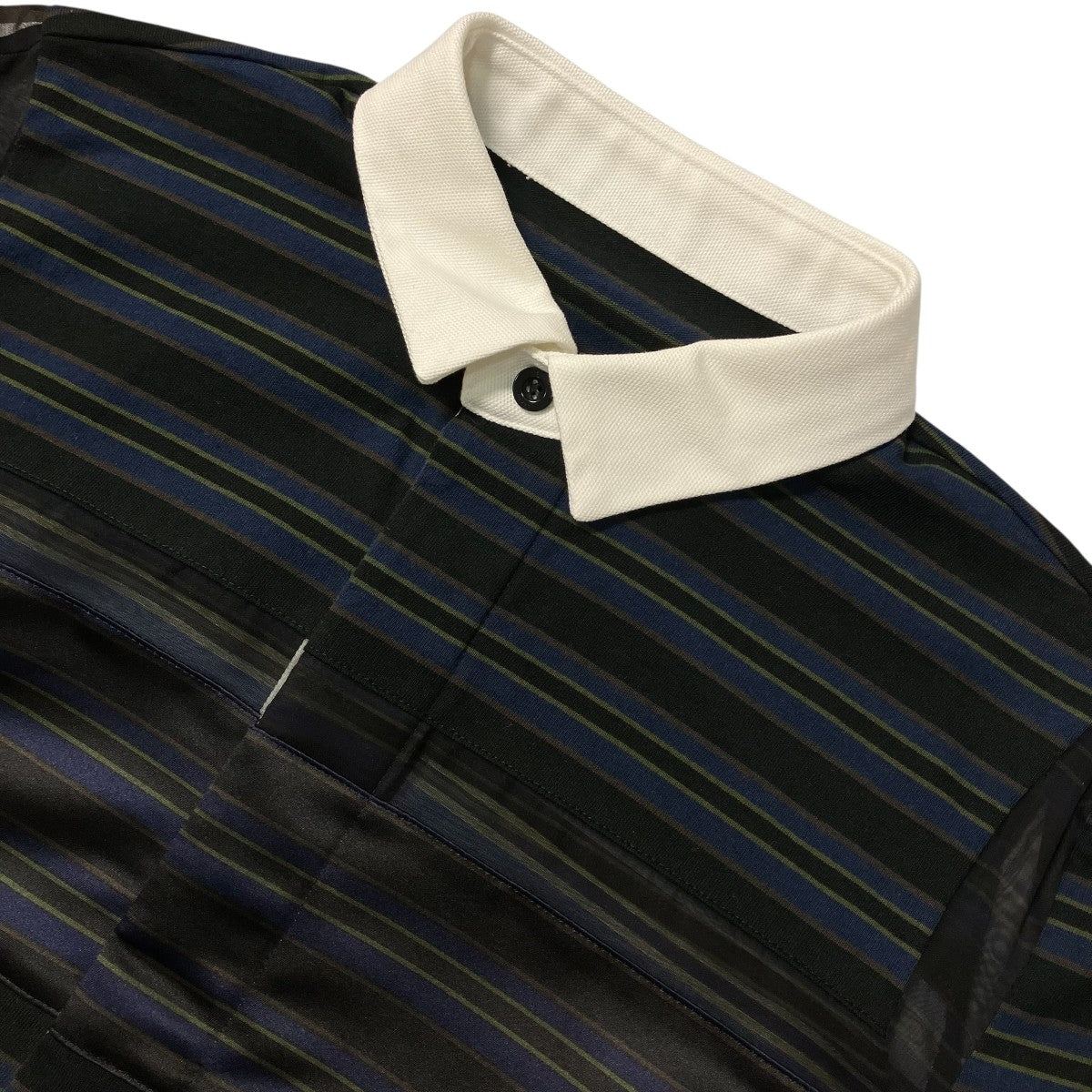 sacai 26SSシアー切り替えし半袖ボーダーポロシャツ26 08379 古着・中古-3枚目のアイテム画像